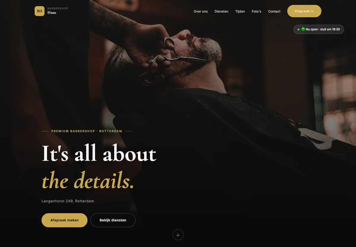 Homepage van Barbershop Huso